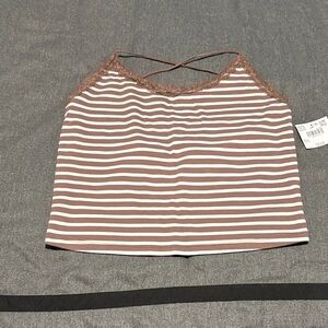 American Eagle Outfitters Brown and White Striped Crisscross Crop Top